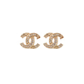 Chanel Mini CC Logo Rhinestone Gold Earrings Costume Jewellery